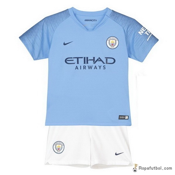 Camiseta Manchester City Replica Primera Ropa Niños 2018/19 Azul Blanco